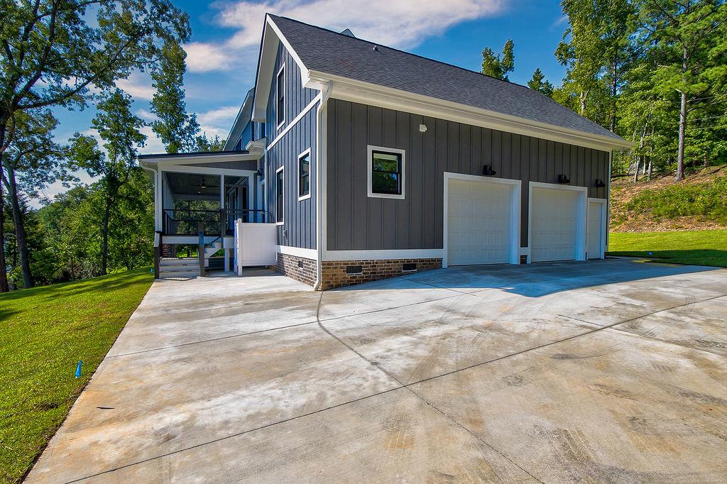 Garage of Rafter B custom lakeside home