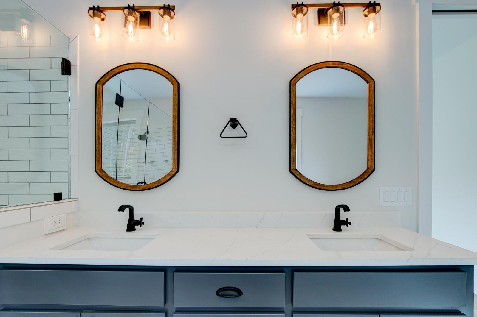 Close up of double sink vanity